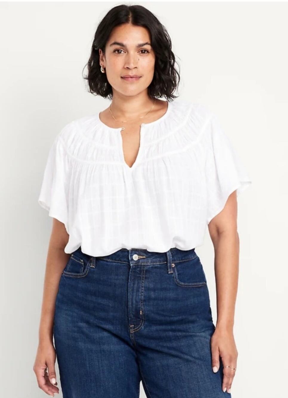Old Navy White Peasant Blouse Size XL NWT Keyhole Top Summer Casual‎
